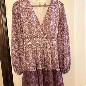Japna Purple Floral Long Sleeve Dress